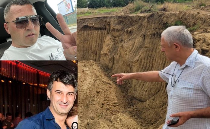 Constantin Penișoară, Daniel Niculiță și Valeriu Doibani arata spre terenul excavat